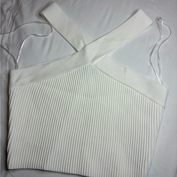 Debut Women’s White Ribbed Cross-Strap Crop Top Size Small - Picture 6 of 8